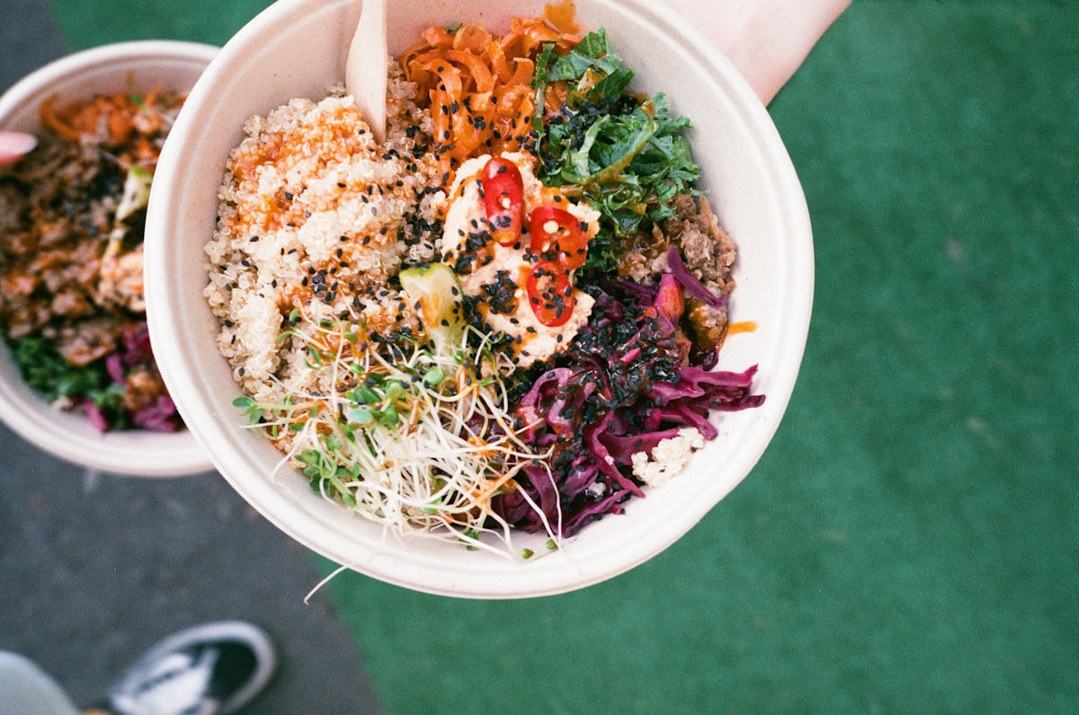 Fresh colorful plant-based ingredients arranged beautifully